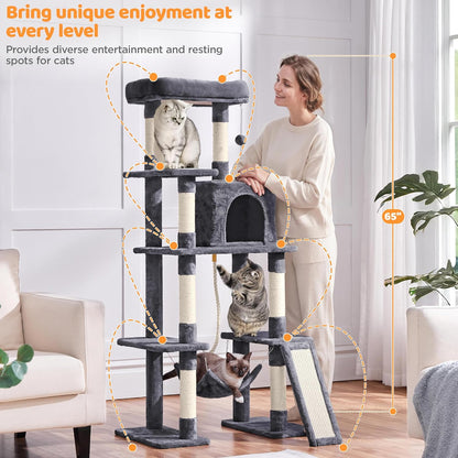 Cat Tree Cat Tower, 63 Inches Multi-Level Cat Tree for Indoor Cats, Tall Cat Tree with Sisal-Covered Scratching Posts & Condo, Cat Furniture Activity Center for Cats Kitten